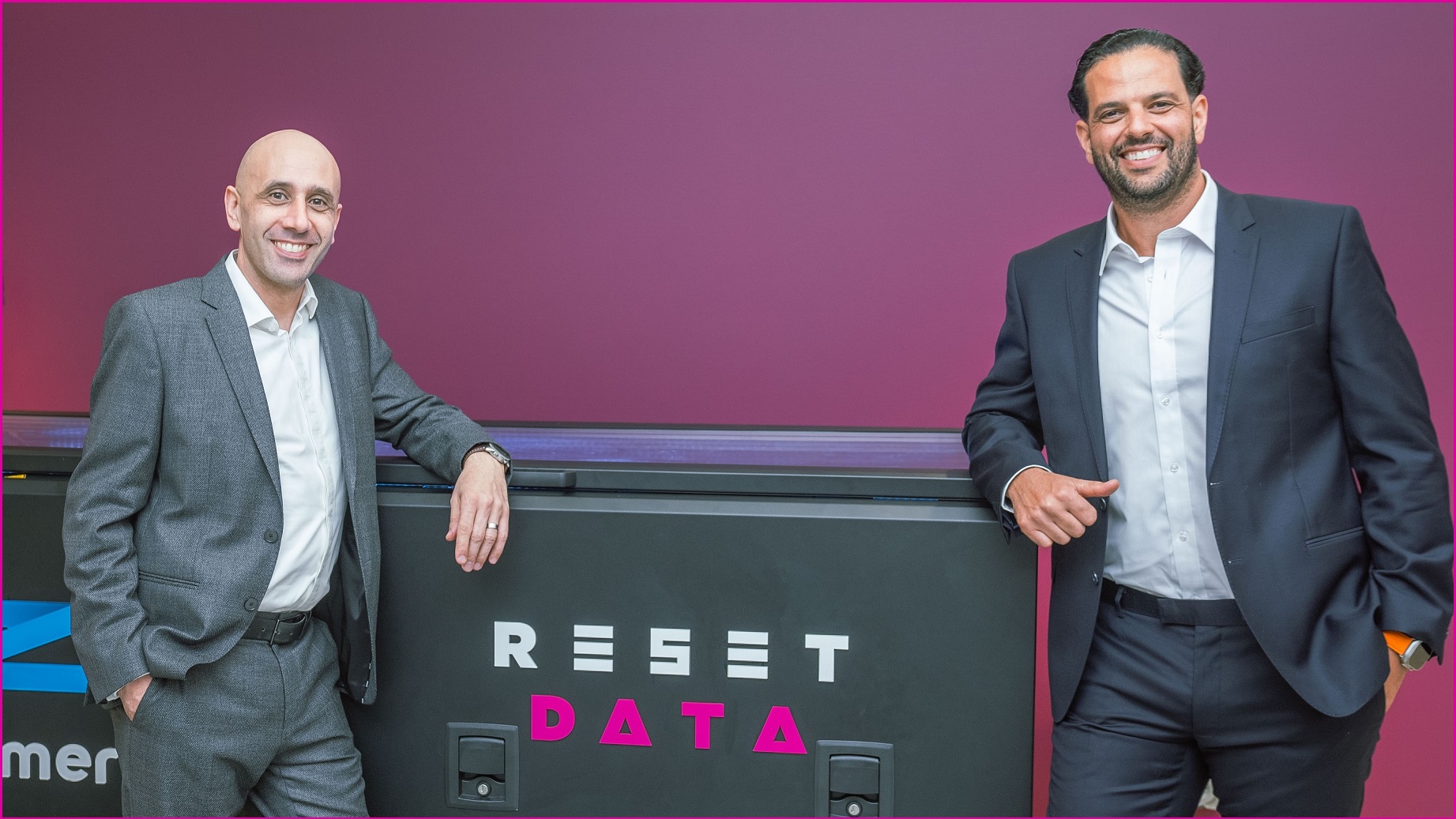 [L to R]: ResetData CEOs Bass Salah and Marcel Zalloua with the new supercomputer in Melbourne.